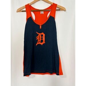 Detroit Tigers MLB Henley Racerback Tank Top Navy Orange Women Small
